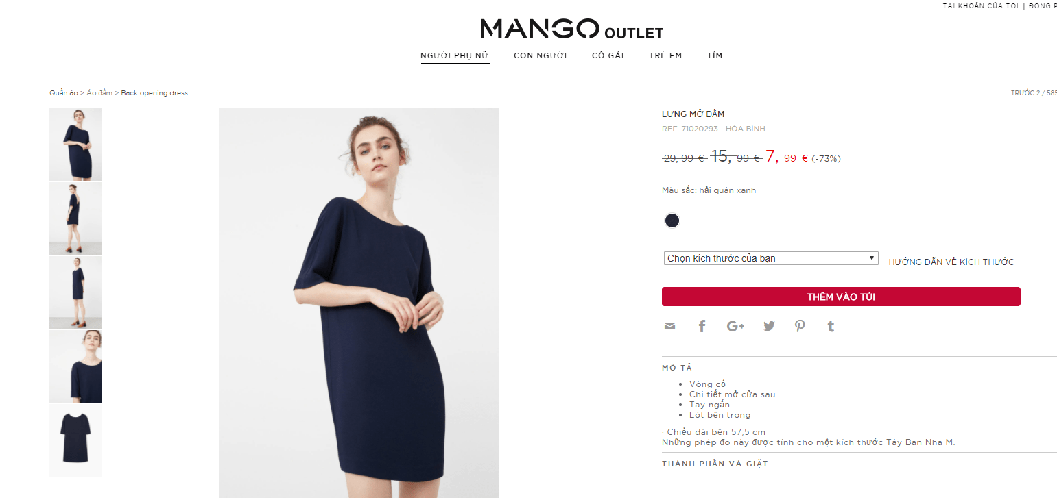 Bảng size quần áo Mango