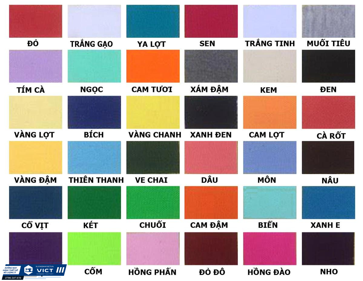 Bảng màu vải thun cotton đa dạng, phong phú, phù hợp với nhiều kiểu trang phục khác nhau