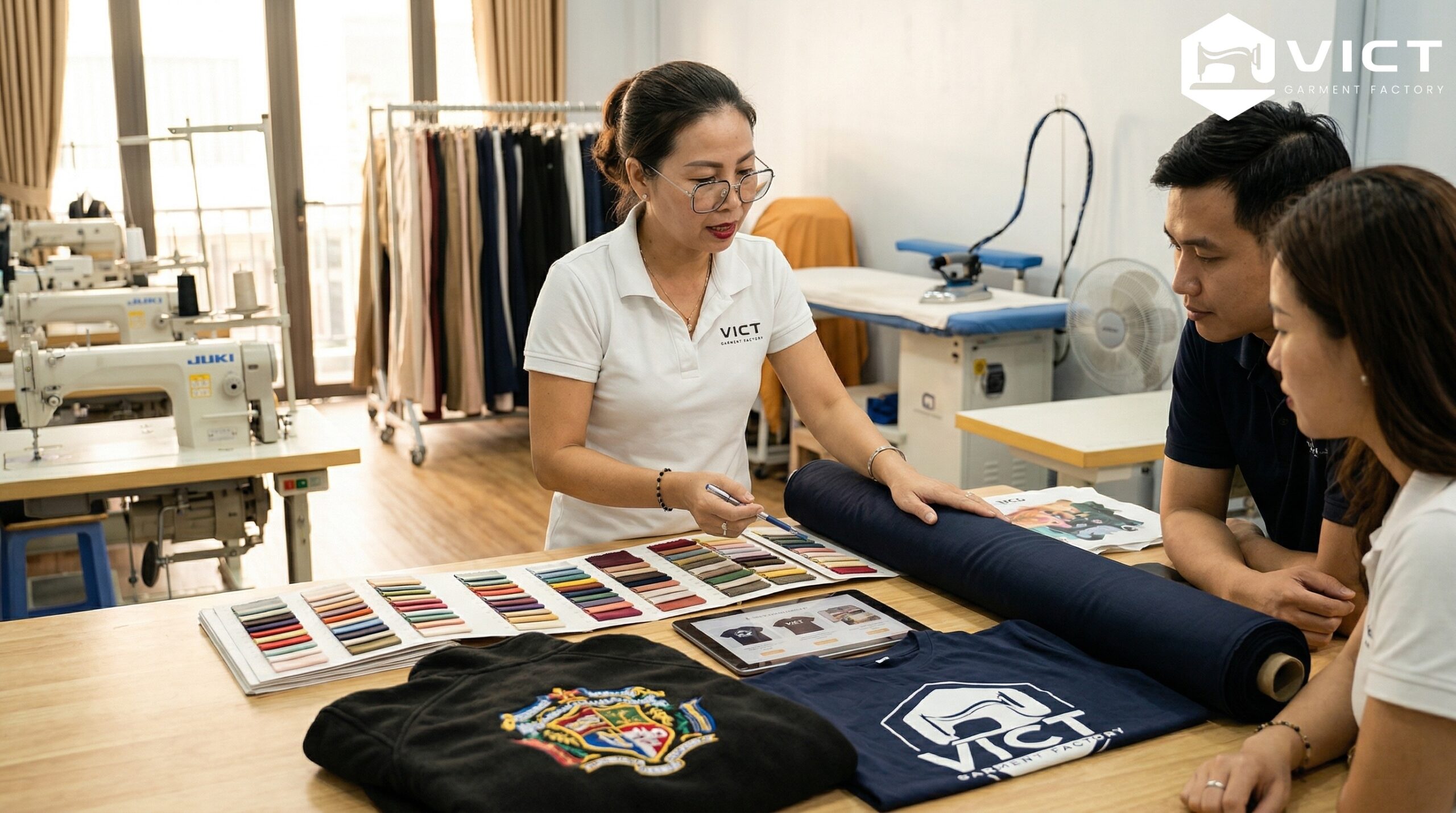 Chuyên gia VICT tư vấn phương pháp in thêu trên vải tối ưu nhất Chuyên gia VICT tư vấn phương pháp in thêu trên vải tối ưu nhất