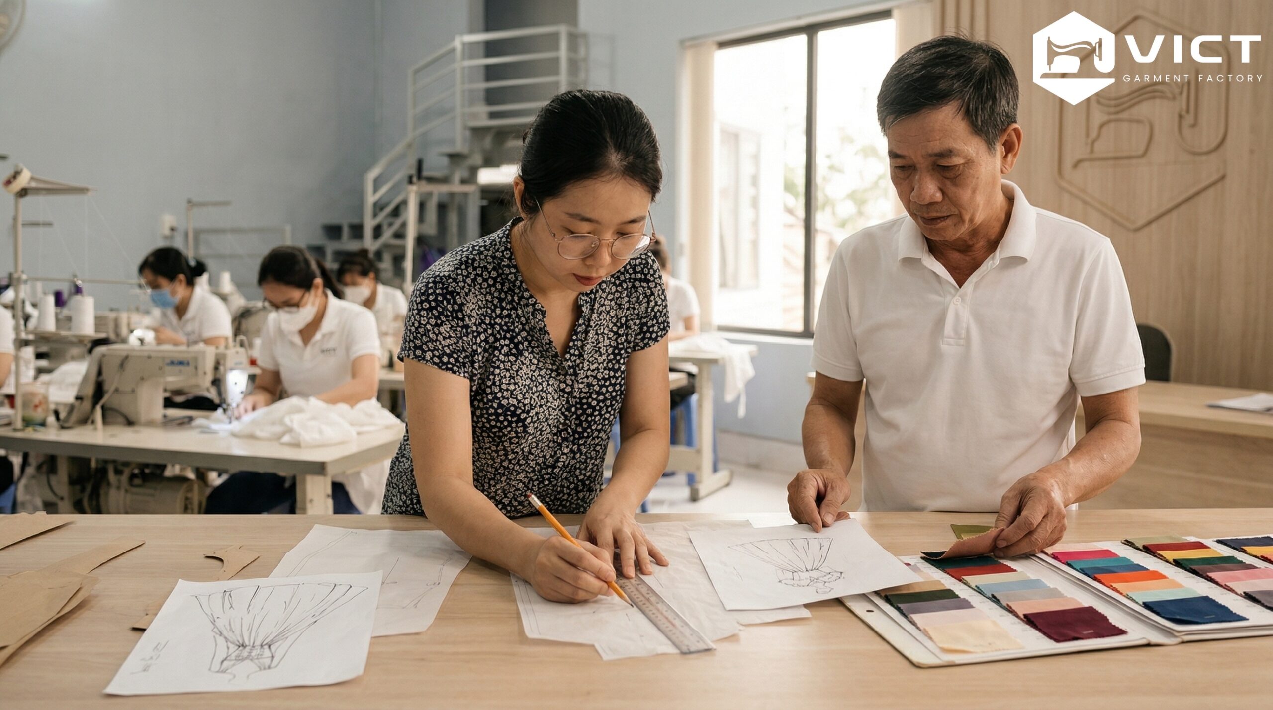 Giai đoạn thiết kế rập và may từ bản vẽ tay