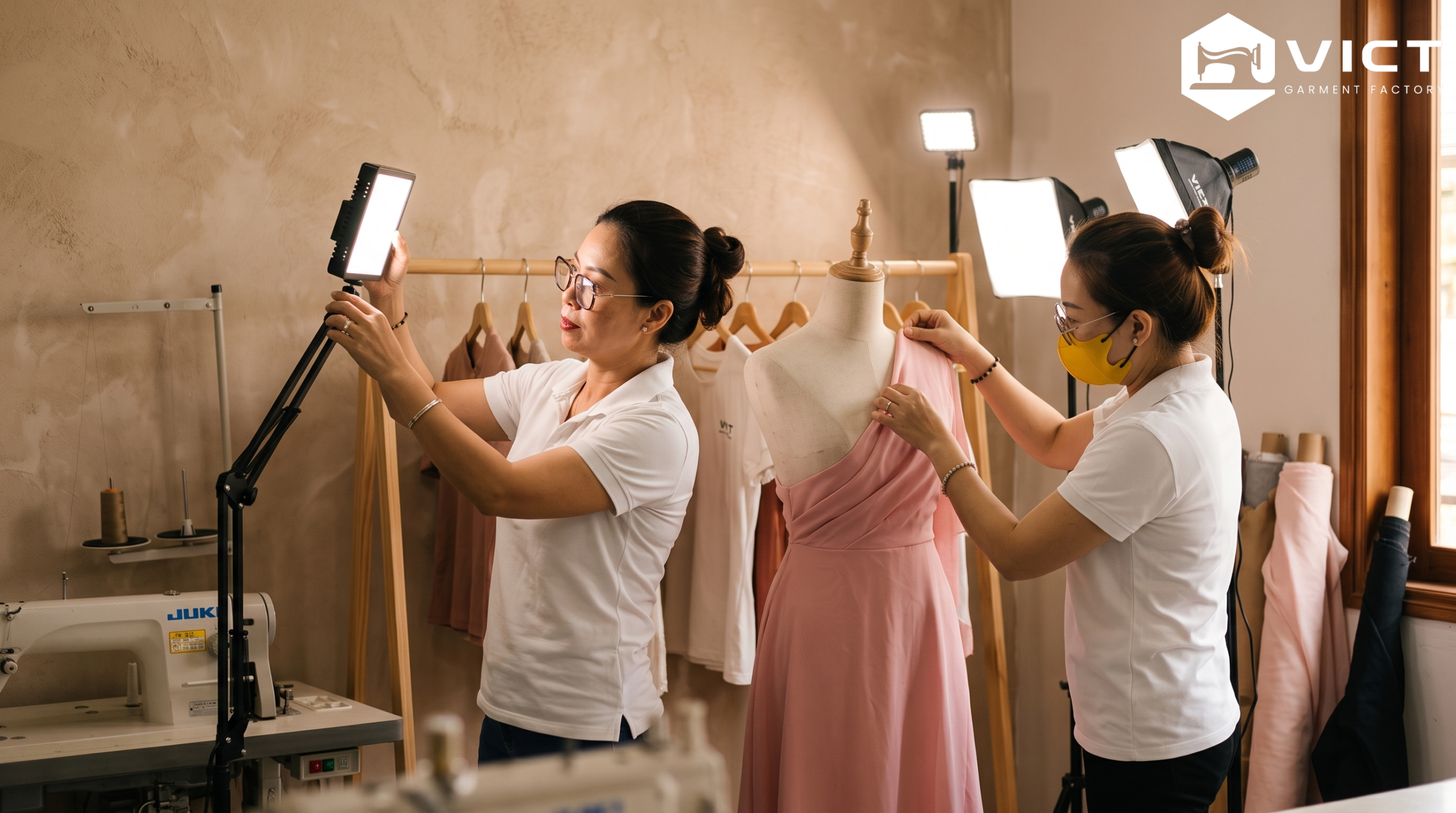 Decor góc chụp ảnh quần áo với hệ thống đèn chuẩn studio mini