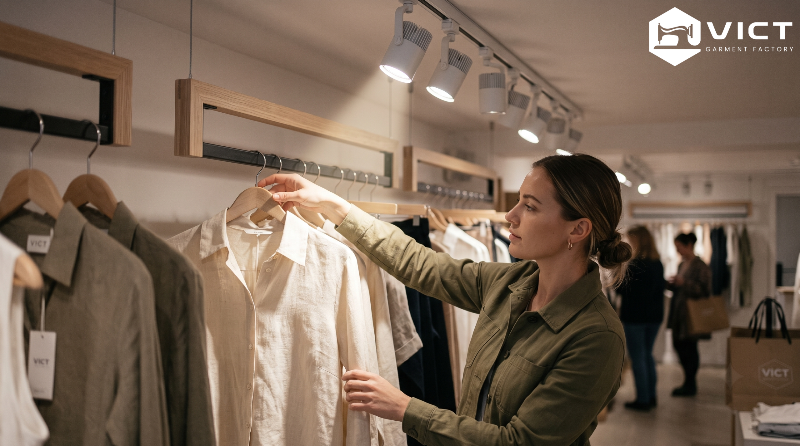 Đèn rọi shop quần áo và kệ treo phải được thiết kế như một hệ thống đèn rọi shop quần áo