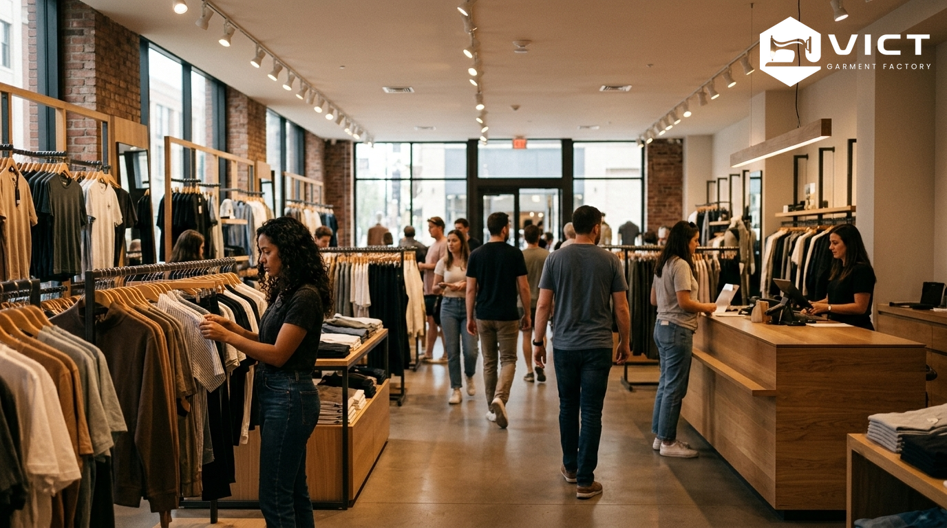 Kết hợp đèn rọi shop quần áo, quầy thu ngân và luồng di chuyển Kết hợp đèn rọi shop quần áo, quầy thu ngân và luồng di chuyển